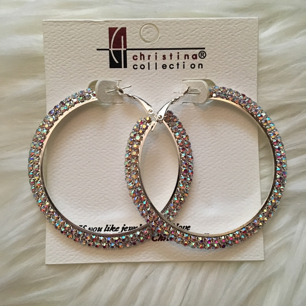 Large hoop earrings with AB stones